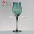 Glasse de vino de diamante de cristal verde de cristal verde hecho a mano